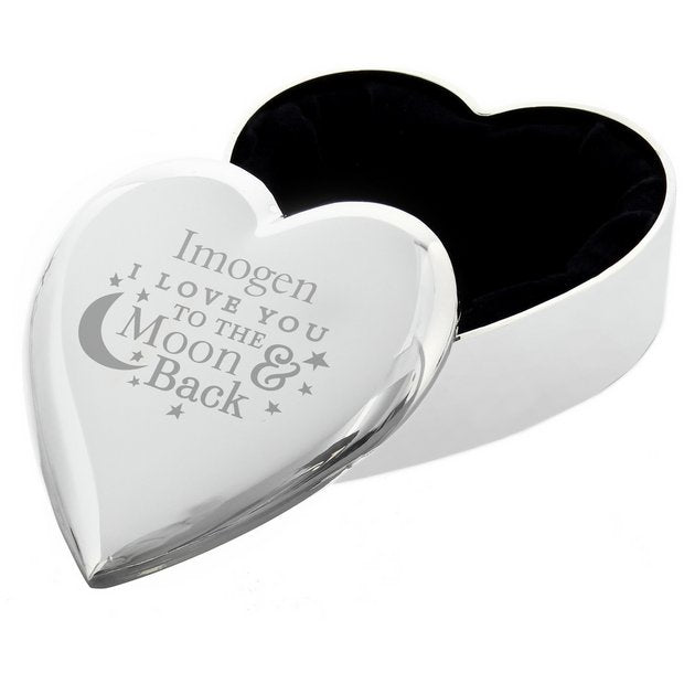 Personalised heart trinket box with moon message (British brand)