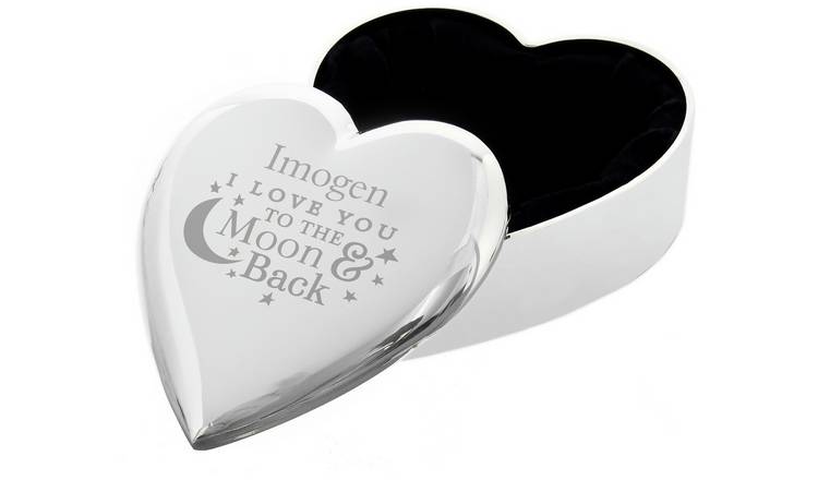 Personalised heart trinket box with moon message (British brand)