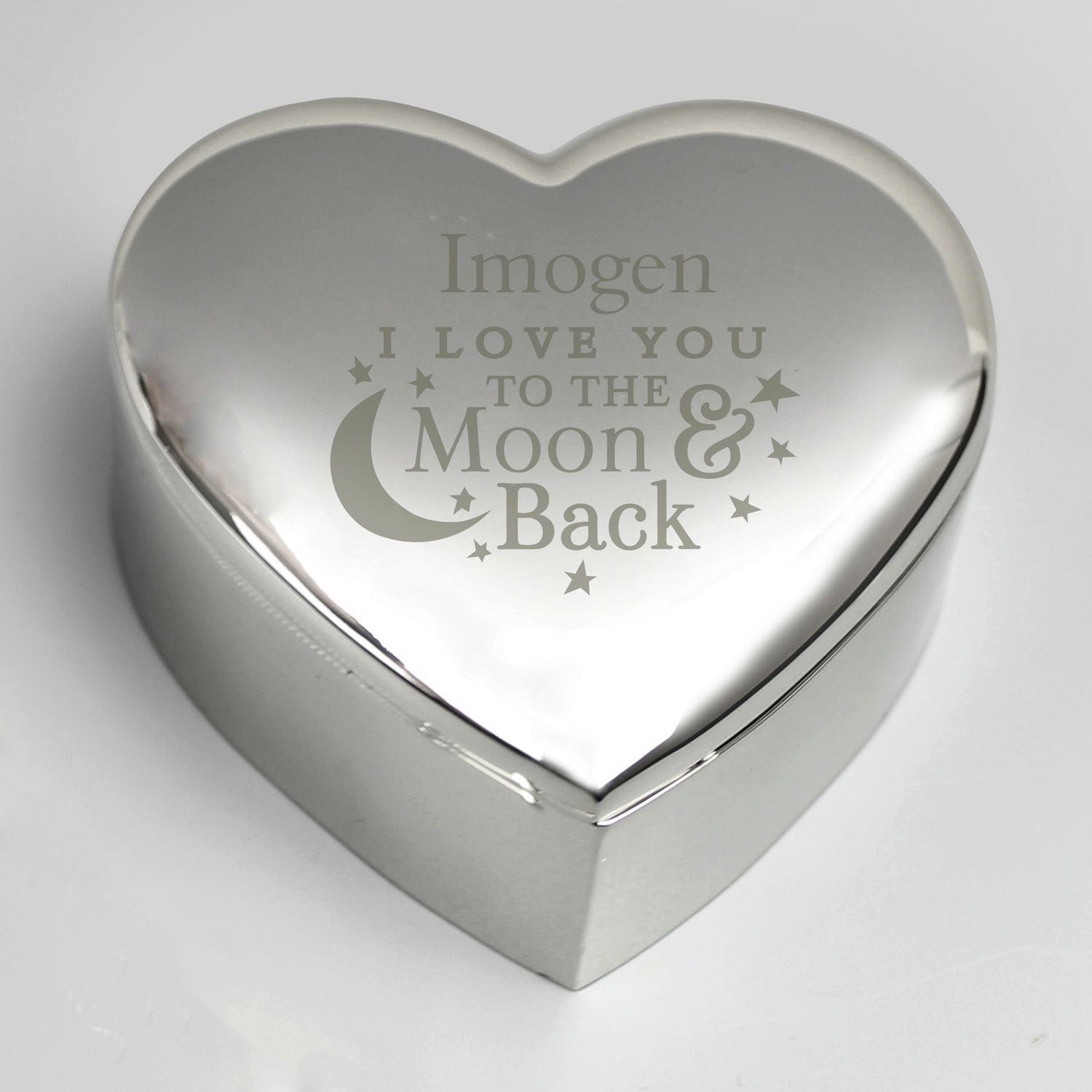 Personalised heart trinket box with moon message (British brand)
