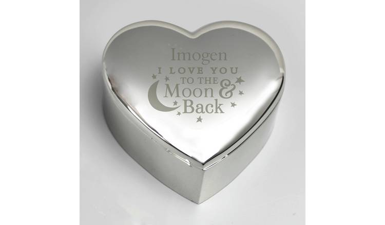 Personalised heart trinket box with moon message (British brand)