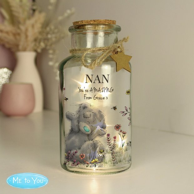 Personalised floral LED glass jar 16.5 cm - British product