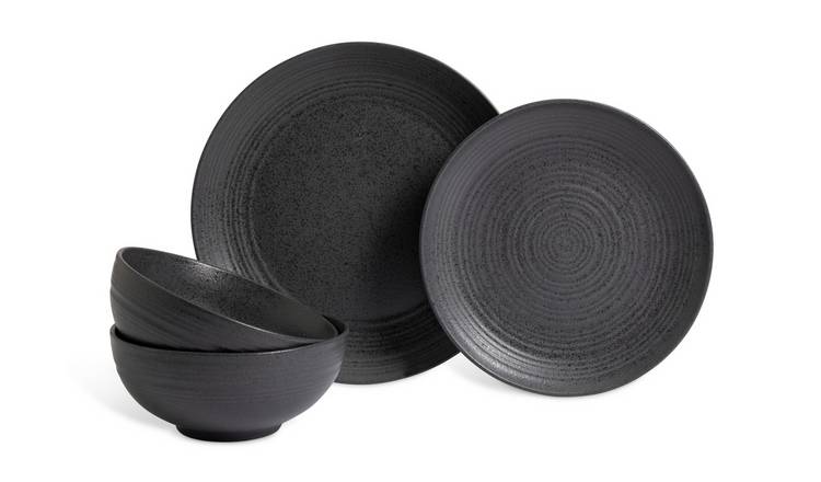 Habitat Textured Ripple 12 Piece Stoneware Dinner Set - Grey GOODS Argos