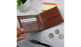 Personalised tan leather wallet from the UK, imported from the UK