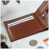 Personalised tan leather wallet from the UK, imported from the UK
