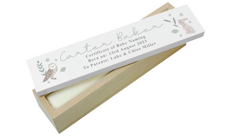 Personalised woodland animals certificate holder wooden shabby chic (British brand)