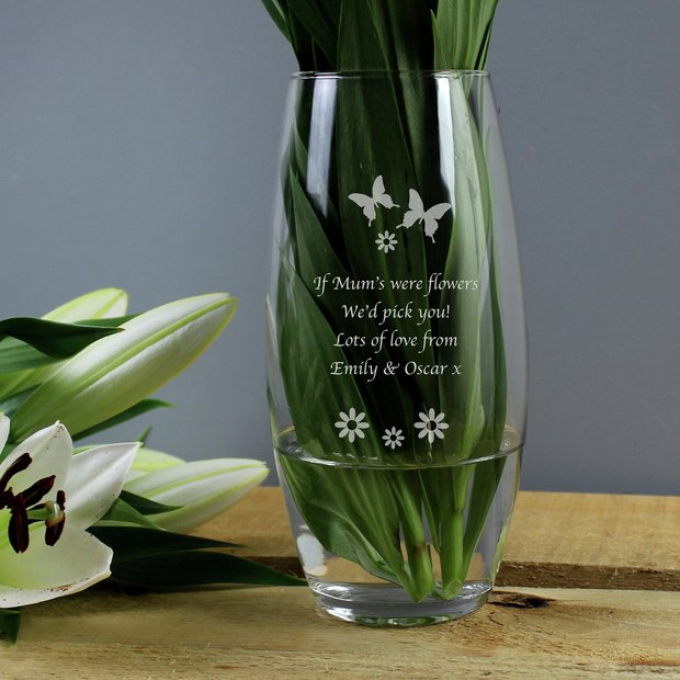 Butterflies and flowers bullet vase personalised, 22cm, imported from the UK