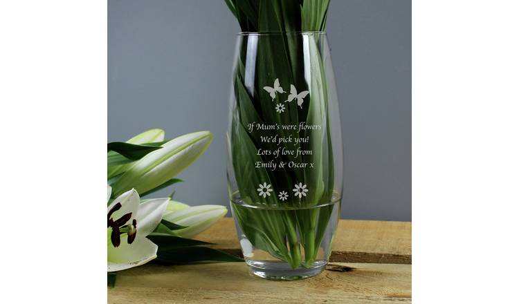 Butterflies and flowers bullet vase personalised, 22cm, imported from the UK