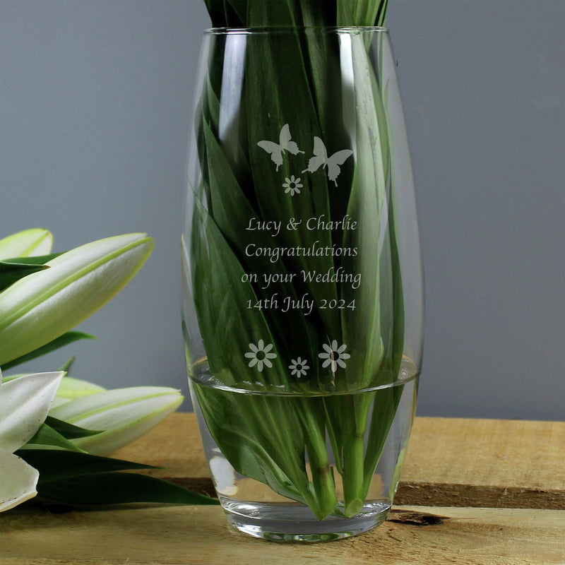 Butterflies and flowers bullet vase personalised, 22cm, imported from the UK
