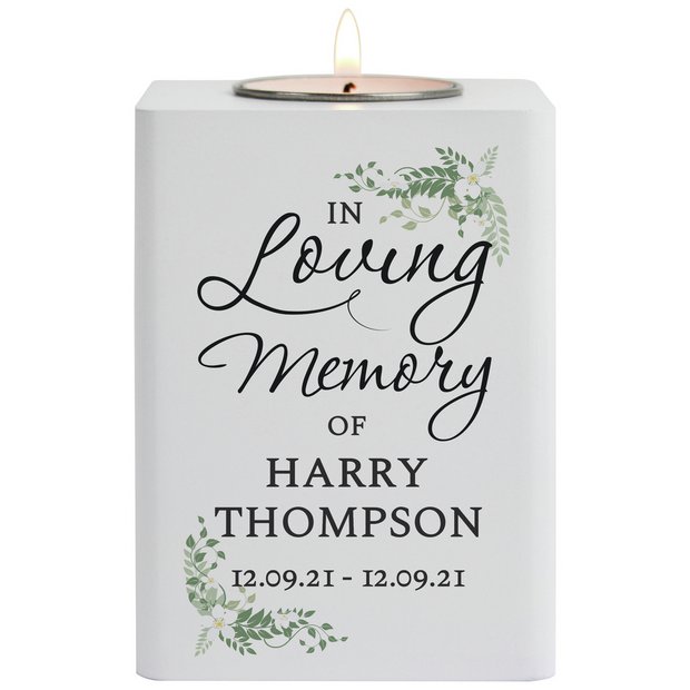 Personalised wooden tea light holder with memorial message, 10cm - British product