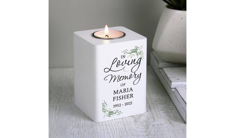 Personalised wooden tea light holder with memorial message, 10cm - British product