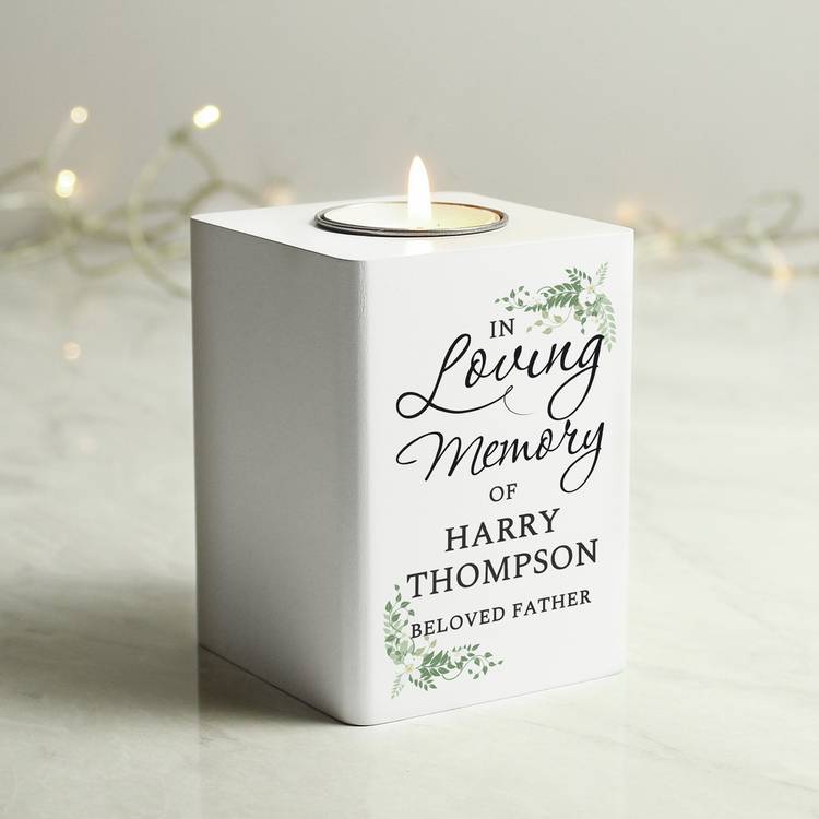 Personalised wooden tea light holder with memorial message, 10cm - British product