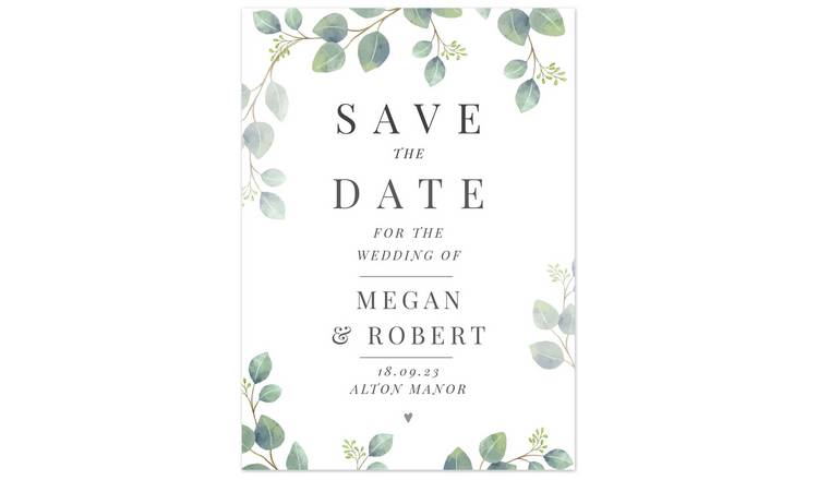 Botanical save the dates cards with personalised message, UK version