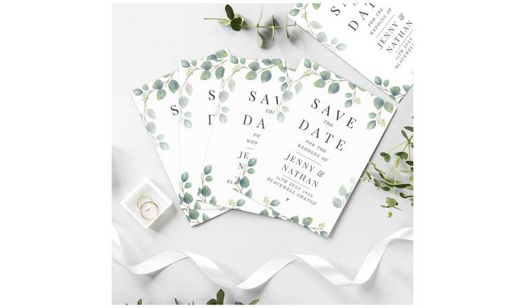 Botanical save the dates cards with personalised message, UK version