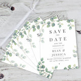 Botanical save the dates cards with personalised message, UK version