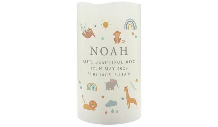 Personalised safari animals LED candle 13cm, UK version
