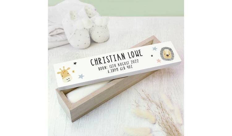 Personalised wooden certificate holder with animals print, imported from the UK