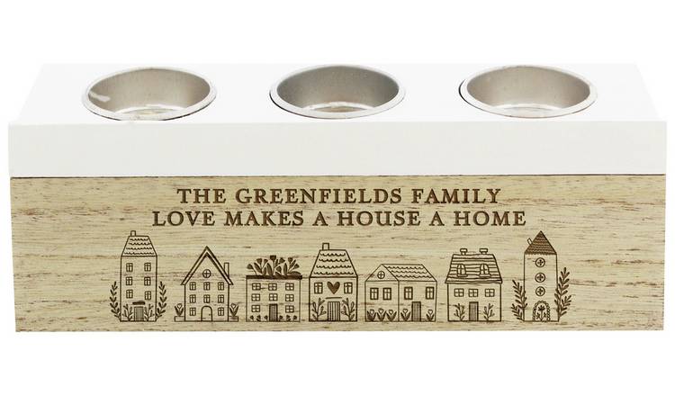 Personalised Message Home Triple Tea Light Box Decoration