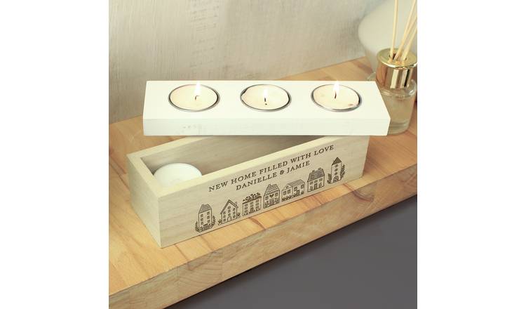 Personalised Memento wooden tea light box with custom message, imported from the UK