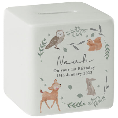 Argos Personalised Woodland Animal Print Ceramic Money Box 9cm- Buy online at McGrocer