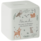 Personalised woodland animal ceramic money box 9cm - British product