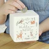 Personalised woodland animal ceramic money box 9cm - British product