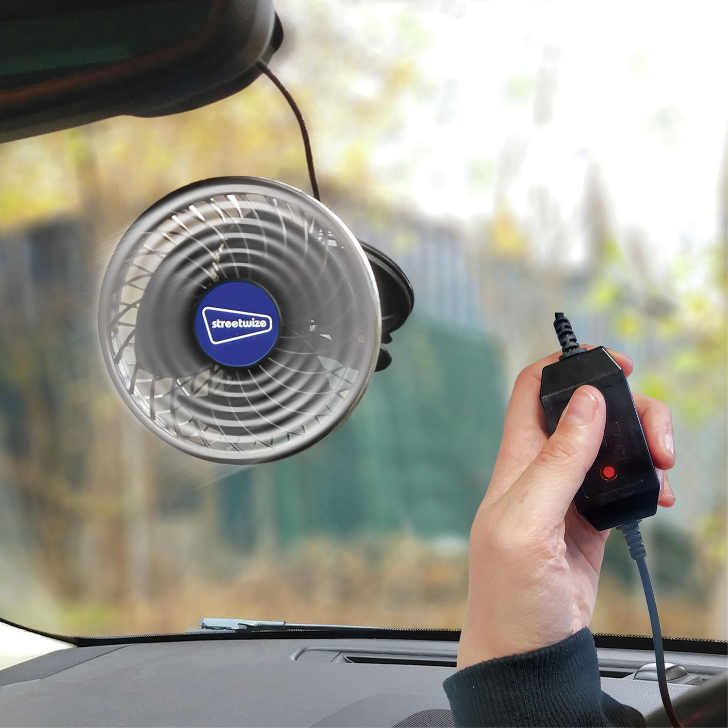 Streetwize 12V 360° power fan with suction mount, imported from the UK