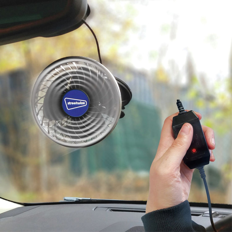 Streetwize 12V 360° power fan with suction mount, imported from the UK