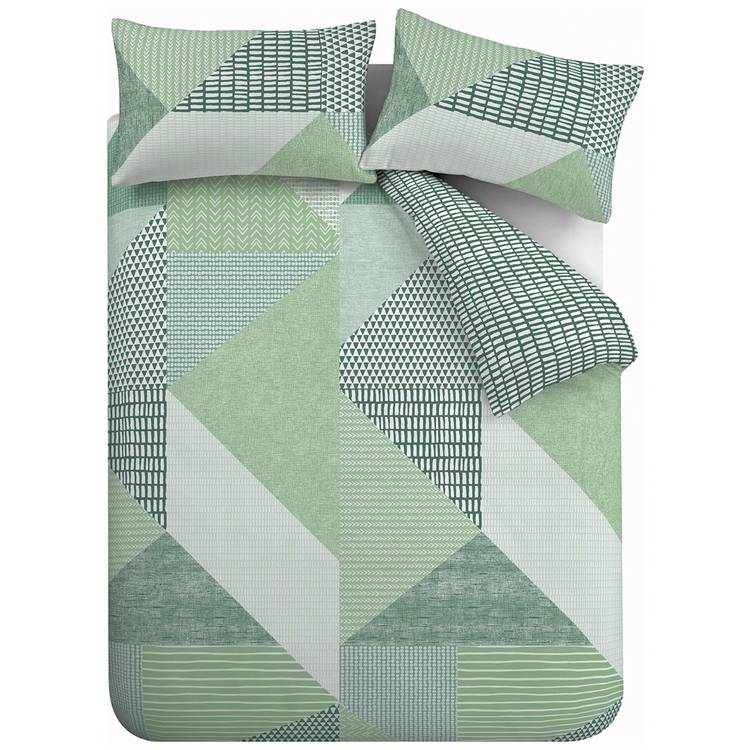 Catherine Lansfield bedding set geometric print green single, imported from the UK