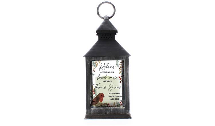 Personalised Message Robins Appear Memorial Black Lantern GOODS Argos