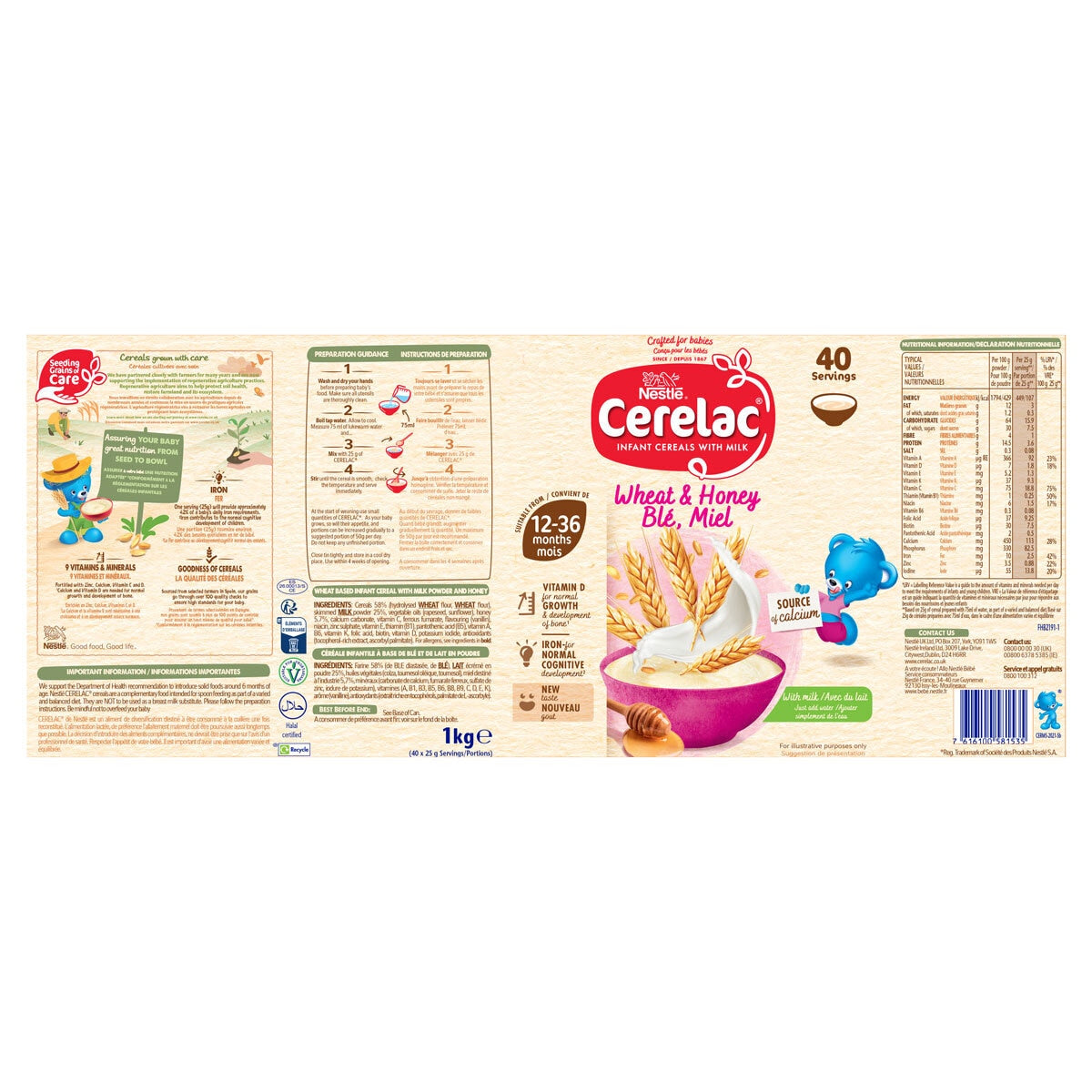 Nestle Cerelac Wheat & Honey Cereal 1kg, imported from the UK