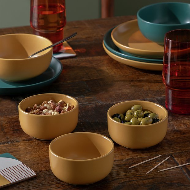 Habitat matte glaze stoneware nibble bowls 3-piece mustard (British brand)