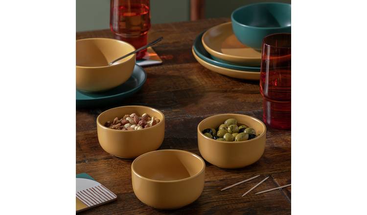 Habitat matte glaze stoneware nibble bowls 3-piece mustard (British brand)