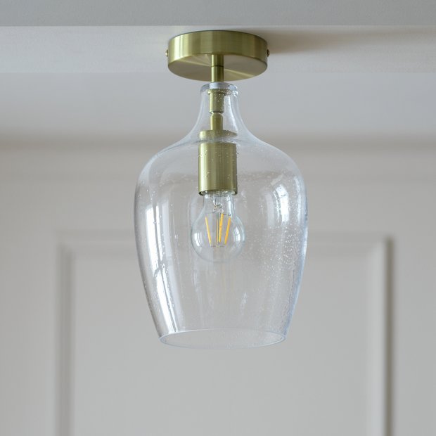 Argos Home Abas glass flush to ceiling light satin brass (British brand)