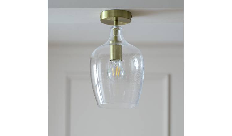Argos Home Abas glass flush to ceiling light satin brass (British brand)
