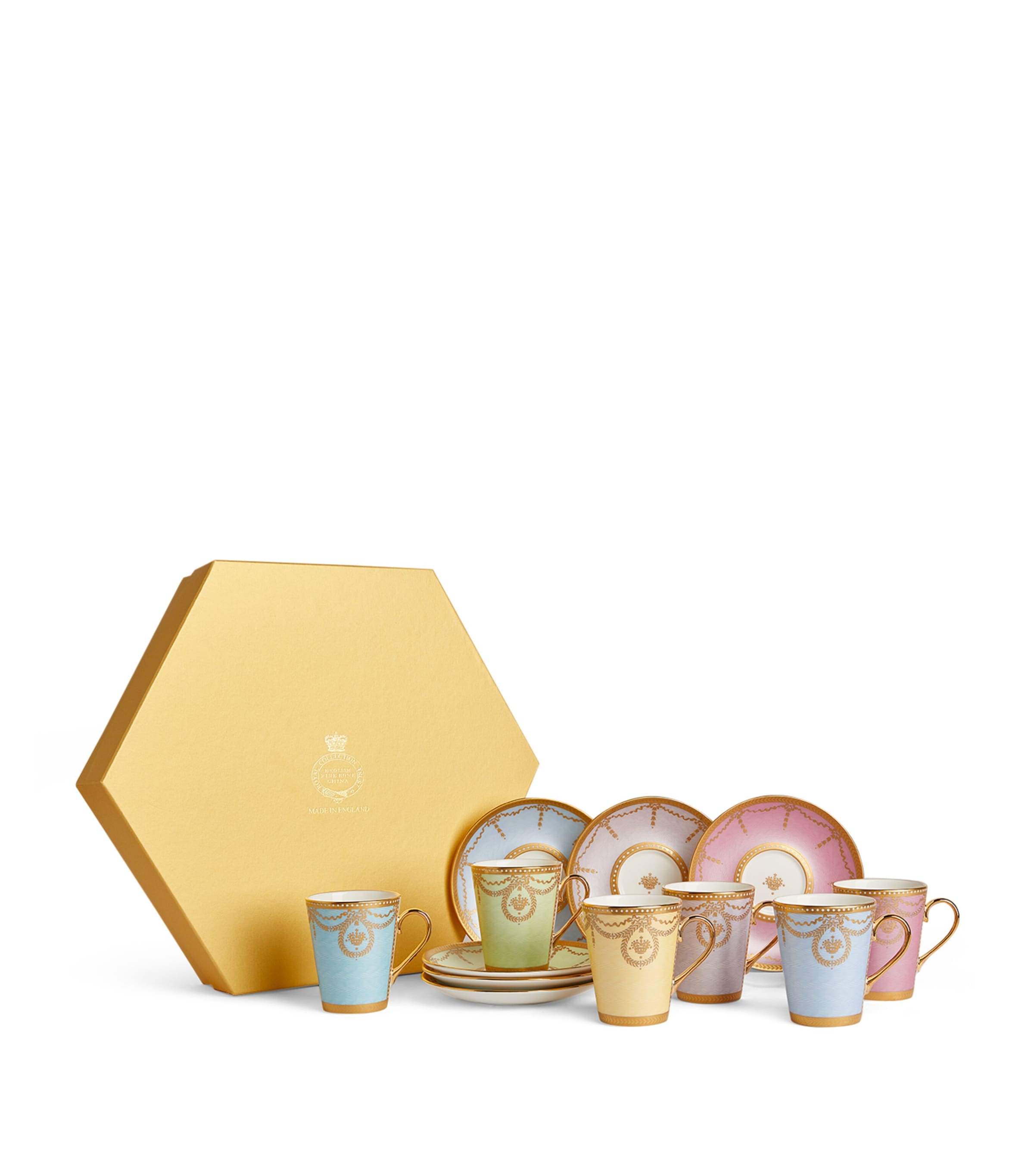 Harrods coffee cup and saucer set with 22-karat gold detailing, 6 pieces, UK version