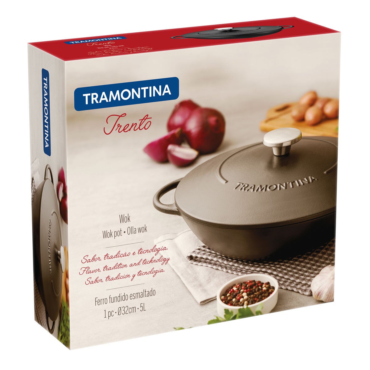 Tramontina enamelled cast iron wok 32cm 5.0L (British brand)