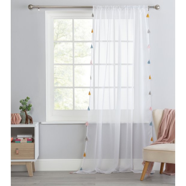 Argos Home Brights tassel voile white curtain 145x229cm, imported from the UK