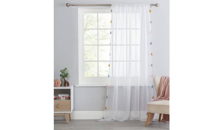 Argos Home Brights tassel voile white curtain 145x229cm, imported from the UK