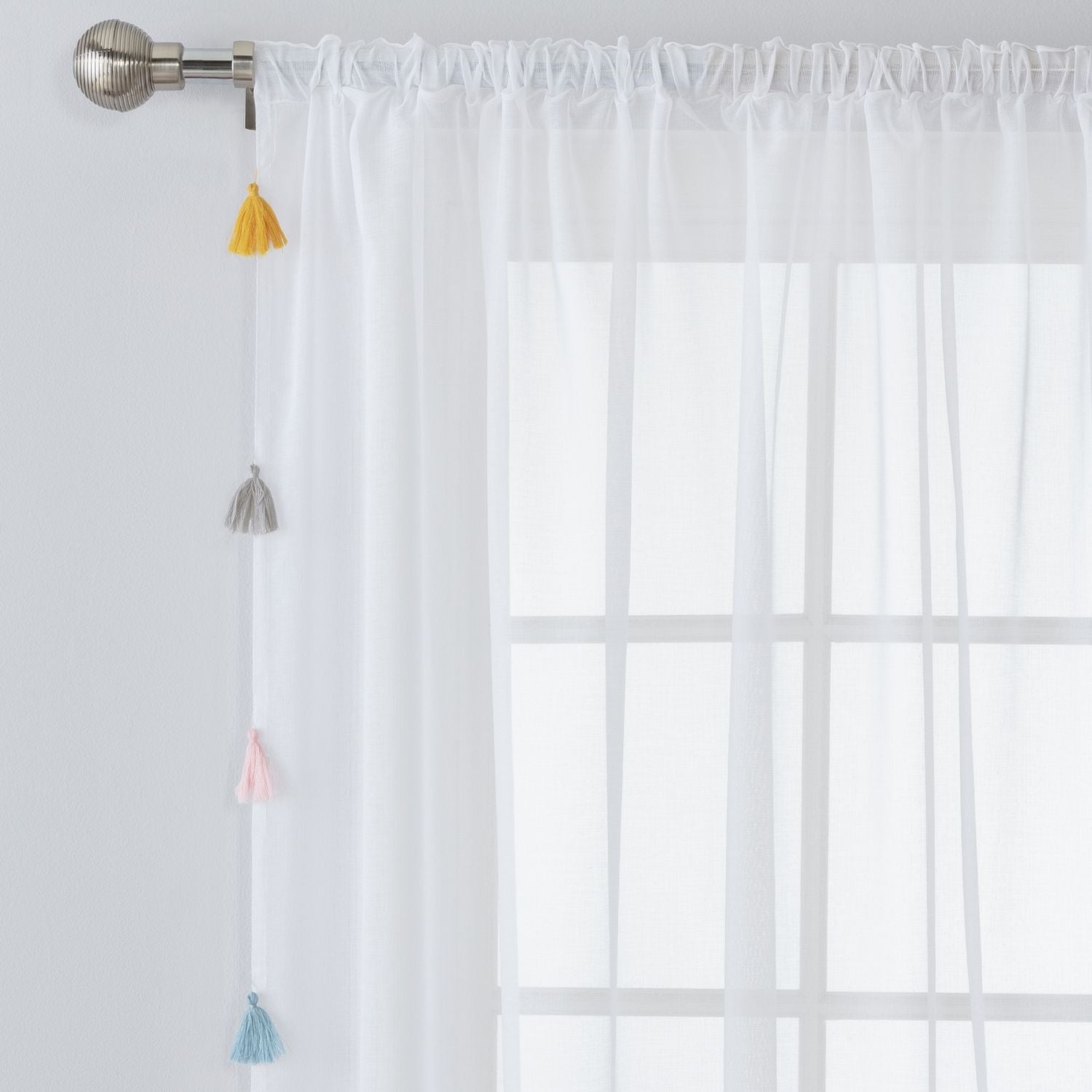 Argos Home Brights tassel voile white curtain 145x229cm, imported from the UK