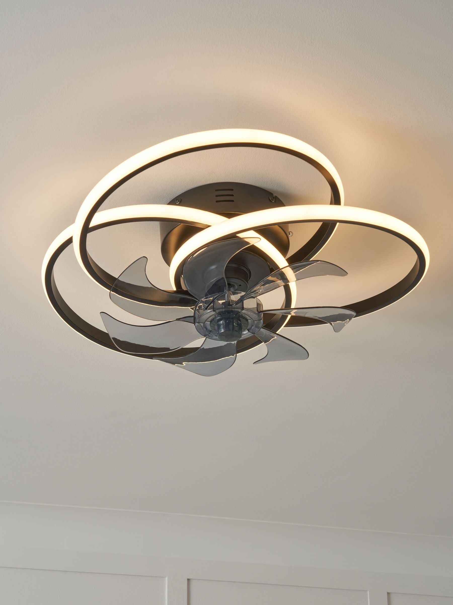 Cascade Trinity black LED ceiling fan light (British brand)