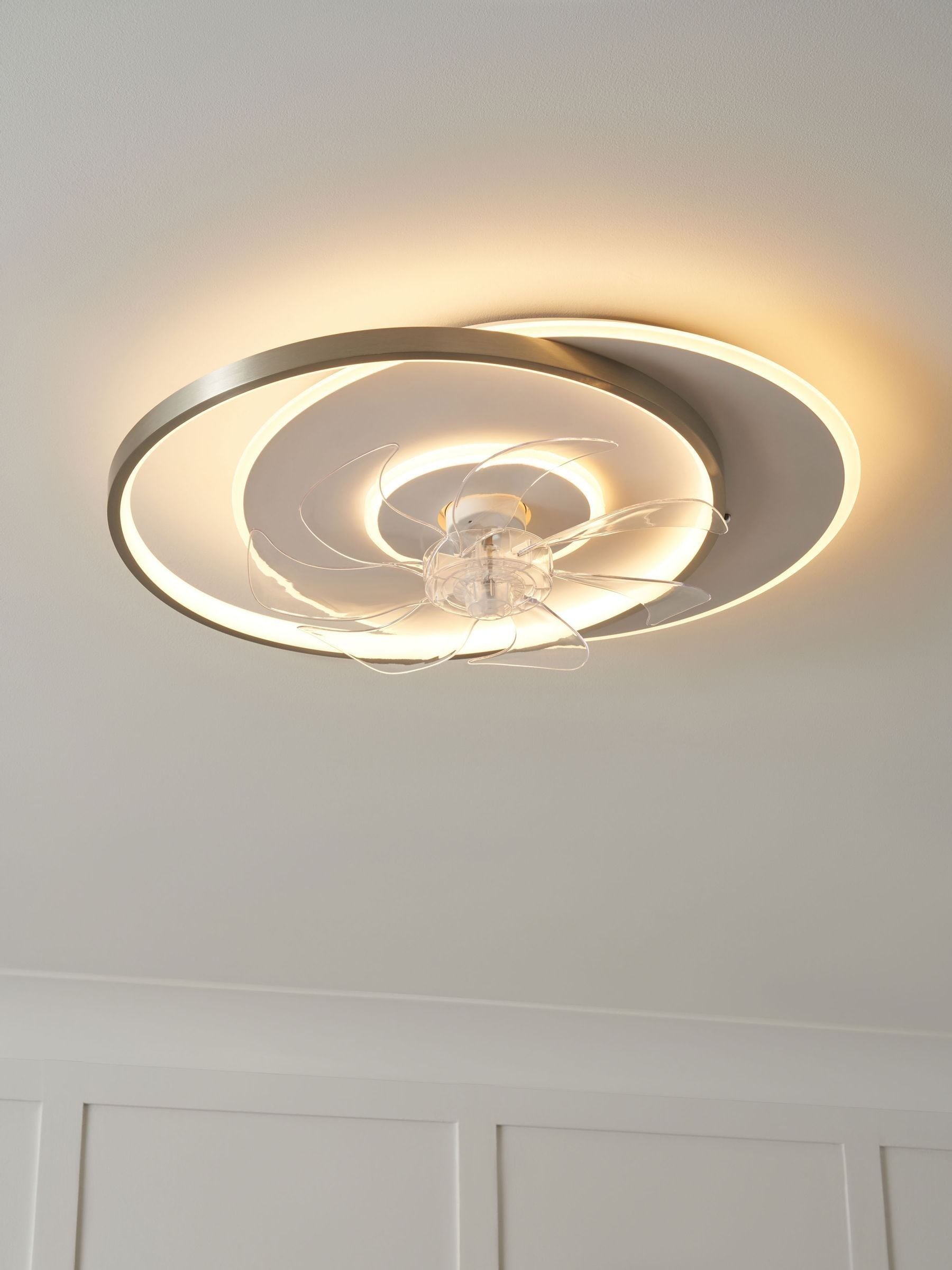 Cascade ceiling fan light in satin brass, UK version