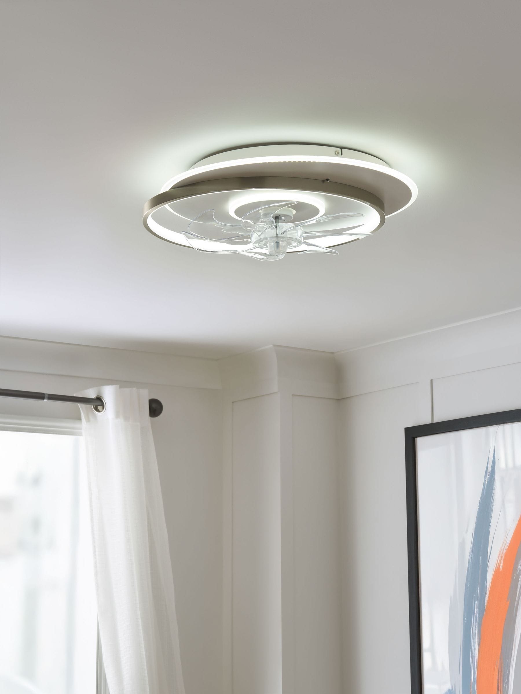 Cascade ceiling fan light in satin brass, UK version