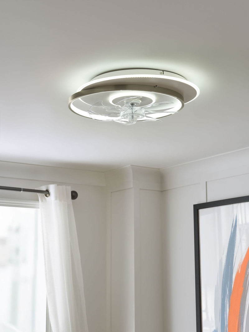 Cascade ceiling fan light in satin brass, UK version