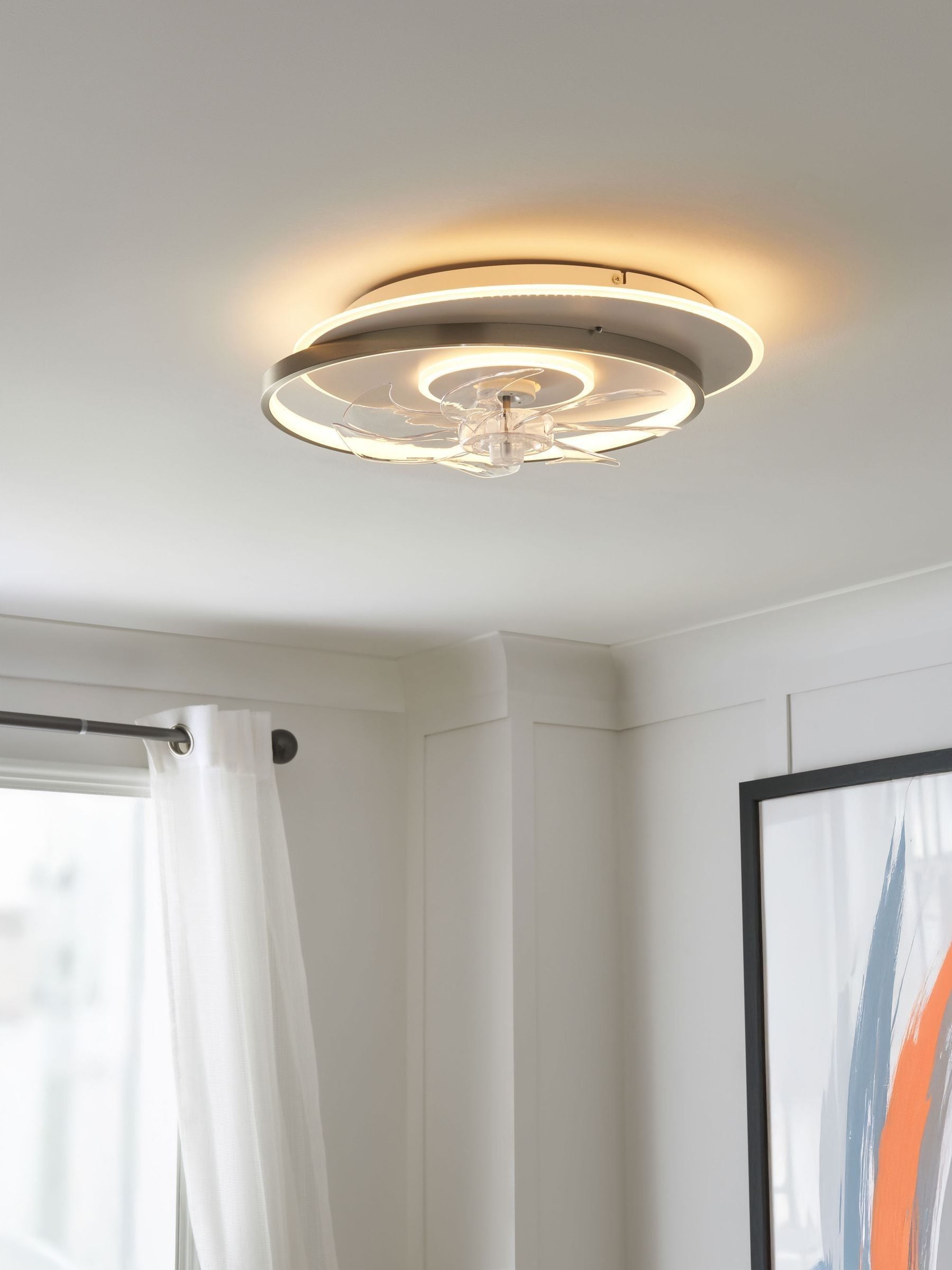 Cascade ceiling fan light in satin brass, UK version