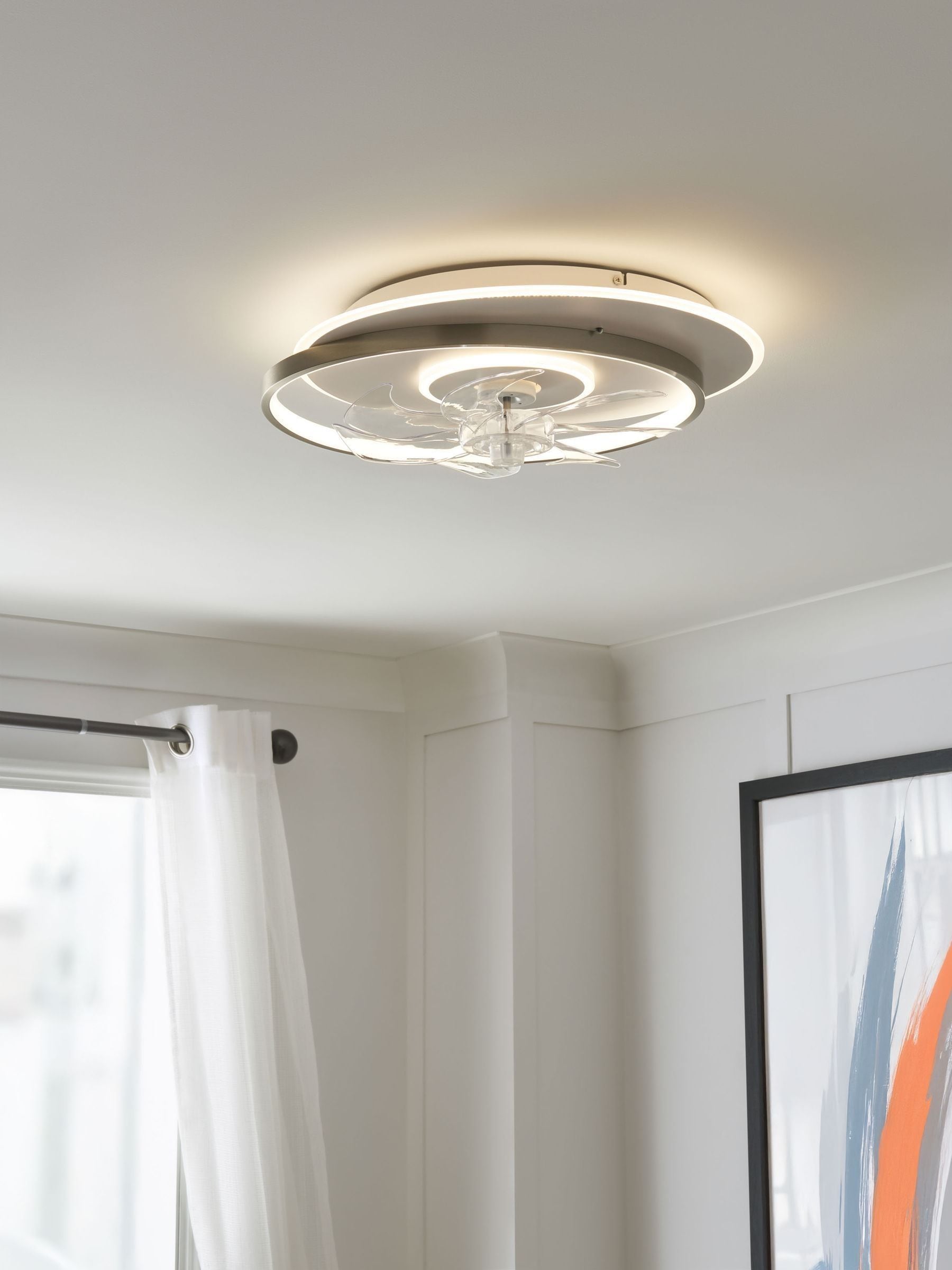 Cascade ceiling fan light in satin brass, UK version