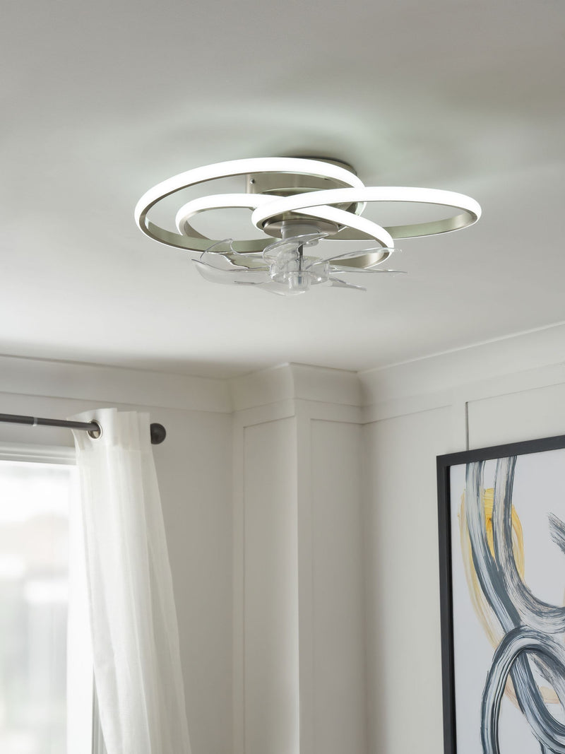 Cascade Trinity LED ceiling fan light satin nickel finish, imported from the UK