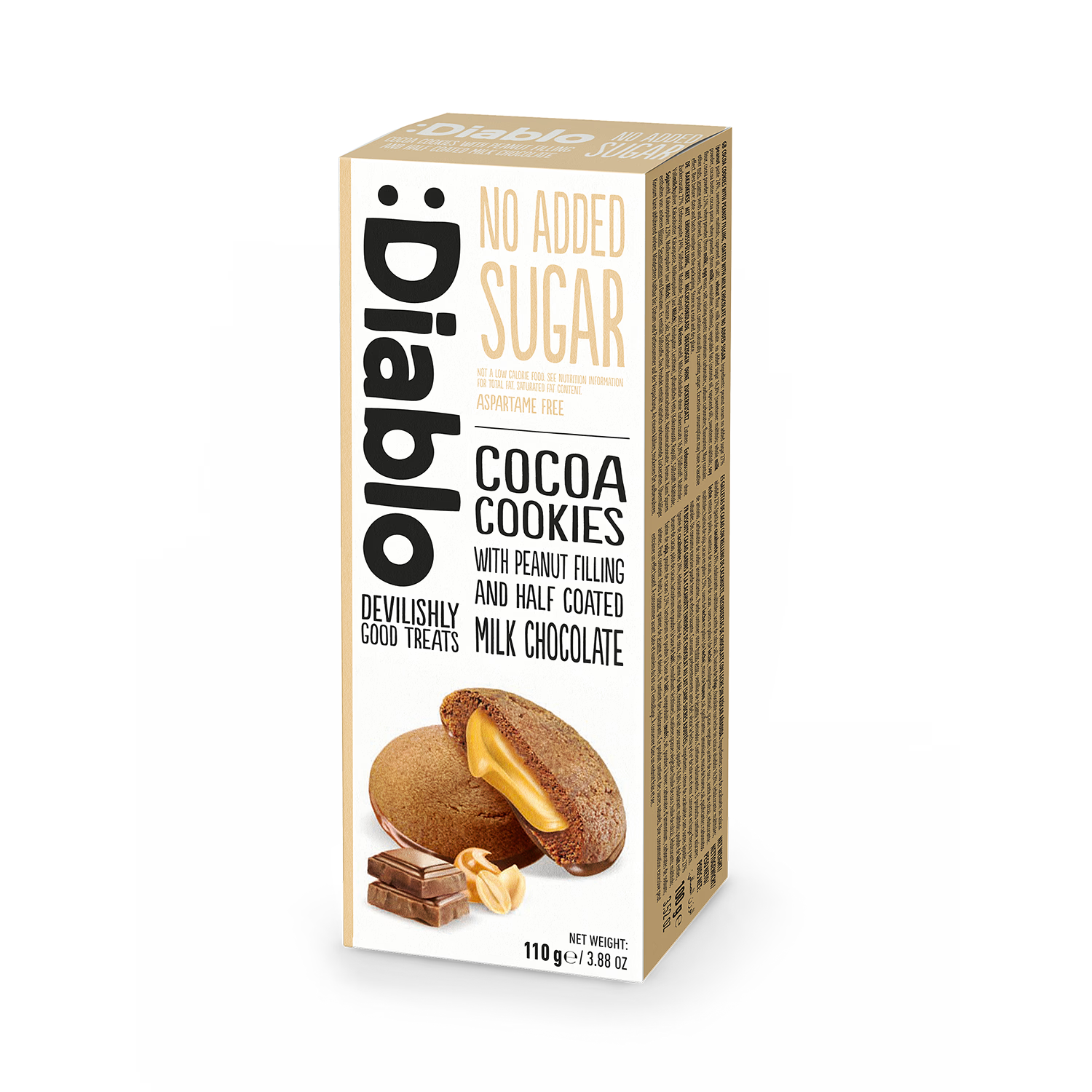 Diablo cocoa cookies peanut filling half coated milk chocolate 110g, UK version