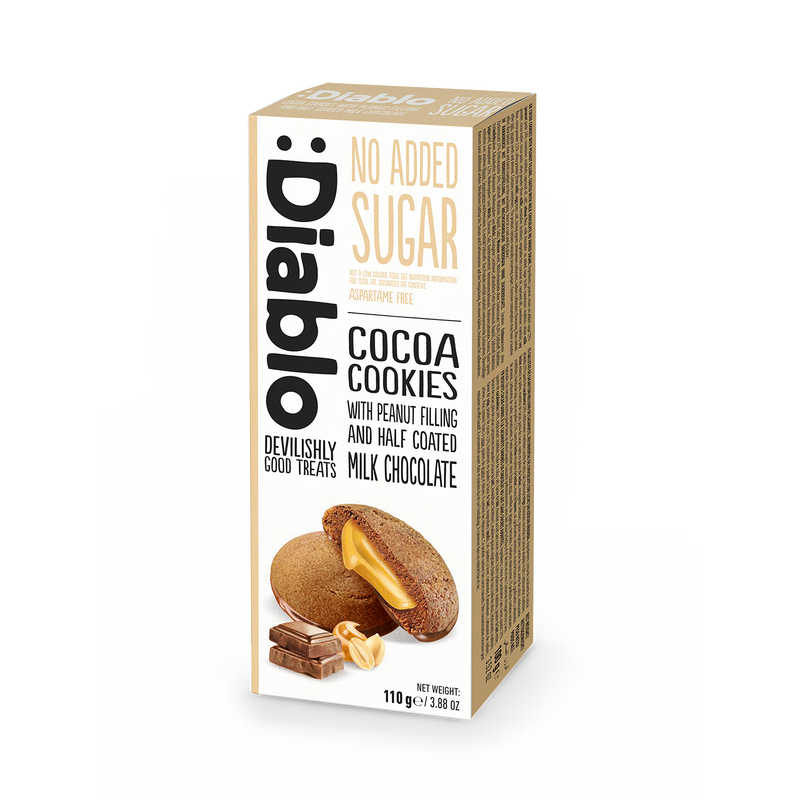 Diablo cocoa cookies peanut filling half coated milk chocolate 110g, UK version