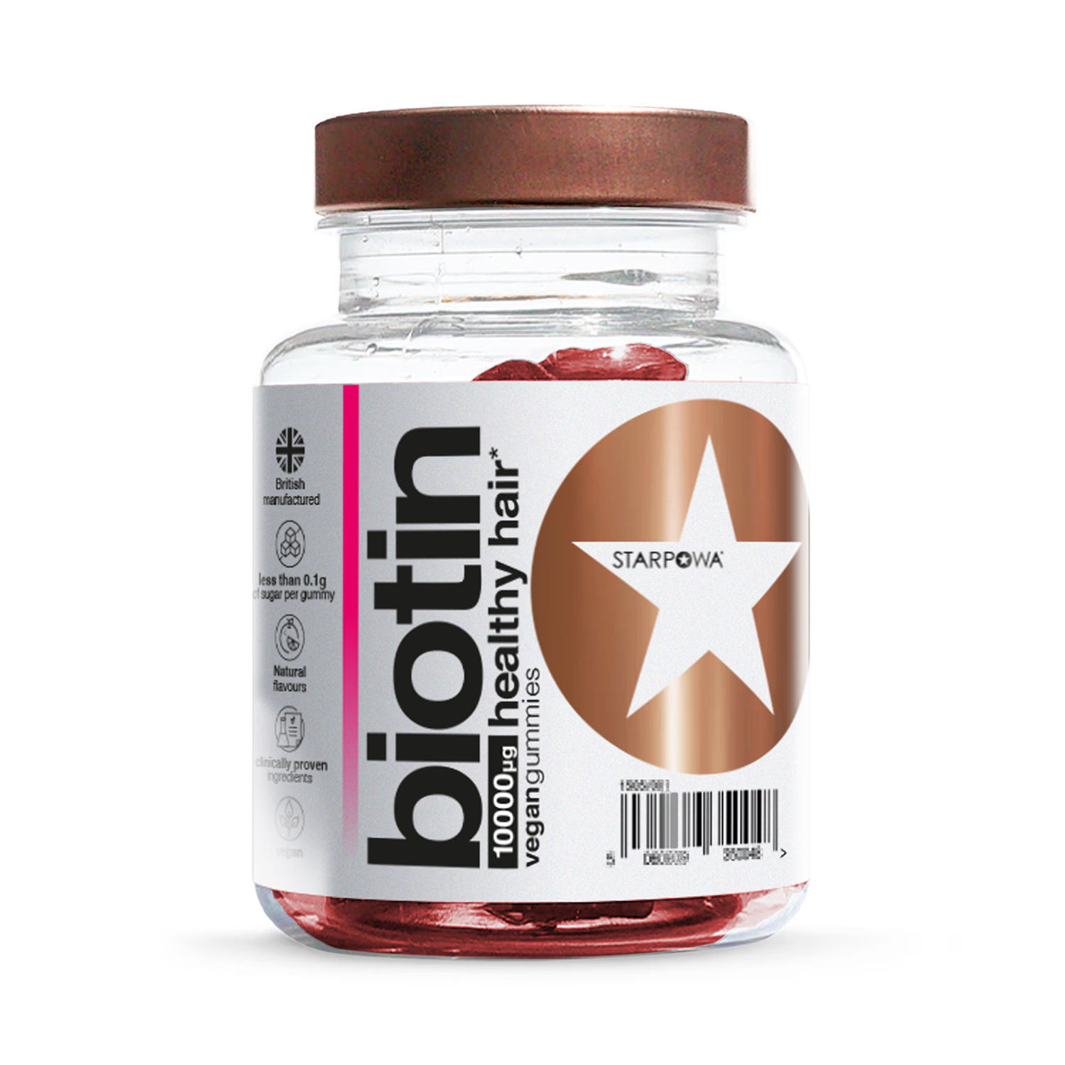 Starpowa Biotin 10,000g raspberry gummies 30 count, imported from the UK