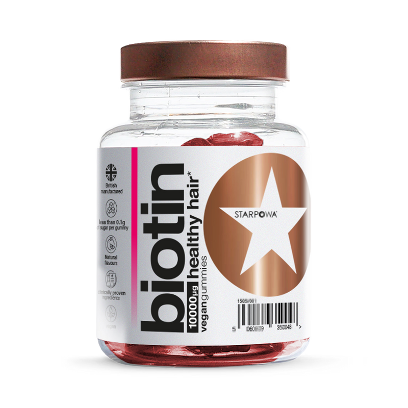 Starpowa Biotin 10,000g raspberry gummies 30 count, imported from the UK